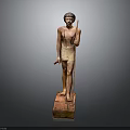 Detailed Ancient Egyptian Style Standing Man Wooden Statue Holding Staff With Base