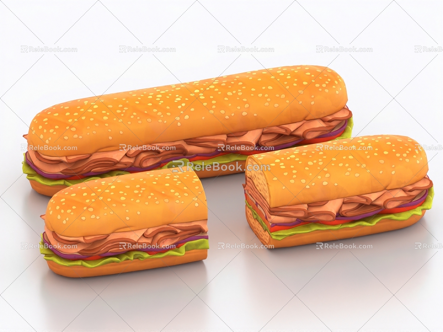 Cartoon burger food cartoon sandwich bread 3d model