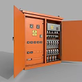 Industrial Orange Electrical Control Cabinet Featuring Open Doors Switches And Indicators 3d model