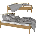 Modern Wooden Double Bed With Gray Bedding Simple Frame And Comfortable Pillows 3d model