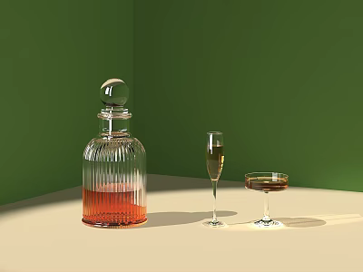 Glass Tea Set With Teapot And Cups On Light Tabletop Green Background 3d model