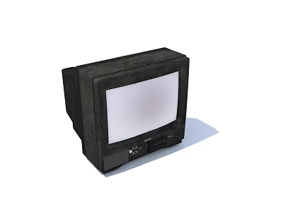 Vintage CRT Television Set With Black Casing And White Screen Panel 3d model