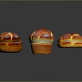 Three Red Braided Bread Loaves With Shiny Crust On Black Background 3d model