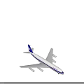 White Commercial Passenger Airplane With Blue Tail Four Engines And Landing Gear Details