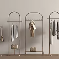 Modern Minimalist Metal Clothes Racks Featuring Coats Hats Shirts and Shoes