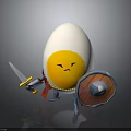 Anthropomorphic Egg Knight Character With Angry Expression Holding Sword And Shield 3d model