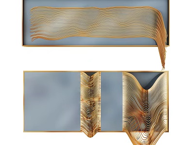 Golden Metallic Wall Decor With Wavy Lines And Unique Frame Design 3d model