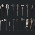 Ancient Medieval Weapons Collection With Axes Hammers Spears Maces And Clubs
