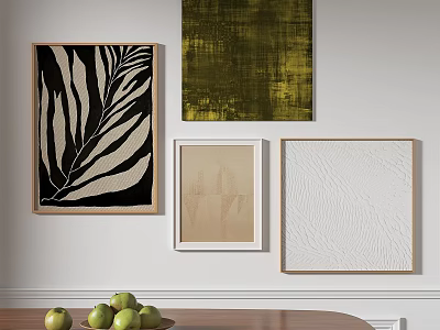 Decorative Wall Art Frames with Various Styles and Green Apples on Wooden Table 3d model