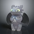 Cute Gray Baby Dragon Game Movie Character with Green Eyes Black Wings and White Claws