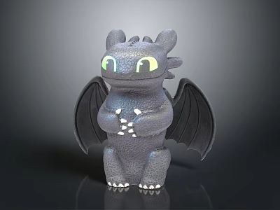 Cute Gray Baby Dragon Game Movie Character with Green Eyes Black Wings and White Claws 3d model