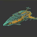 Orange Metallic Science Fiction Vehicle With Shiny Metal Plates And Protruding Structures