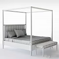 Modern Four Poster Bed With Upholstered Headboard Decorative Pillows And Bench