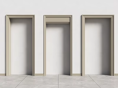 Three Light Colored Door Frames Against White Walls And Gray Floor Tiles 3d model