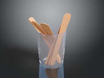 Wooden Stirrers in Transparent Glass Cup for Daily Household Use 3d model