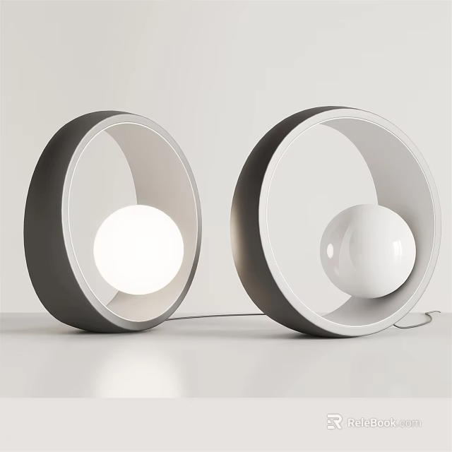 Modern Minimalist Table Lamp with Circular Frame and Spherical Light Shade 3d model 