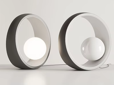 Modern Minimalist Table Lamp with Circular Frame and Spherical Light Shade 3d model