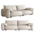 Two Seater Sofa Light Colored Leather Modern Minimalist Design With Armrests Cushions And Black Legs