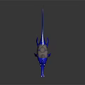 3D Cartoon Blue Creature Game Movie Character With Sharp Fangs Big Eyes And Backpack