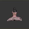Pink Ballet Dress With Spaghetti Straps And Floral Patterns On Layered Fluffy Skirt