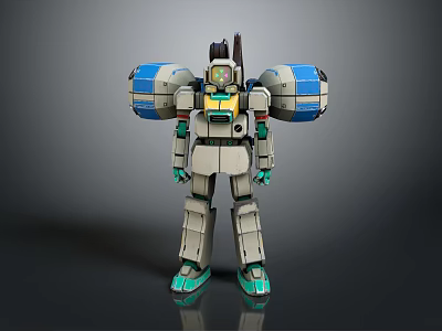 Detailed Mechanical Robot Model With Blue Shoulder Components Gray Armor And Green Accents 3d model