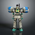 Detailed Mechanical Robot Model With Blue Shoulder Components Gray Armor And Green Accents