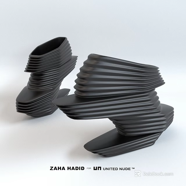 Modern Black Decorative Ornament Set With Layered Wave Design And Sculptural Shape 3d model 