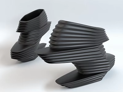Modern Black Decorative Ornament Set With Layered Wave Design And Sculptural Shape 3d model