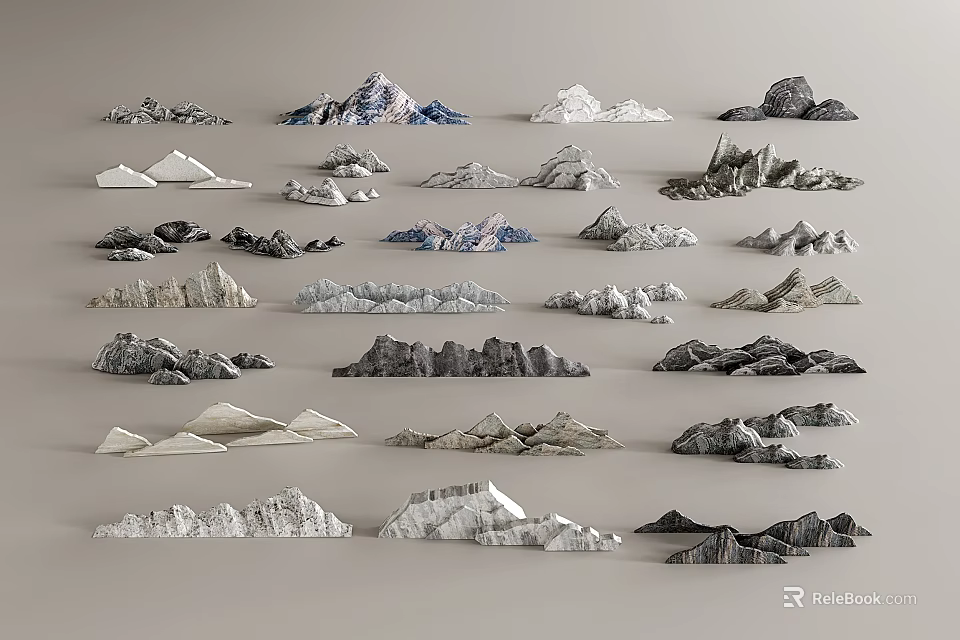 Garden Ornaments Showcasing Different Shaped Decorative Rockery Models For Landscape Design 3d model