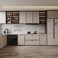 Modern Kitchen Interior With White Brown Cabinets Marble Countertop And Refrigerator 3d model