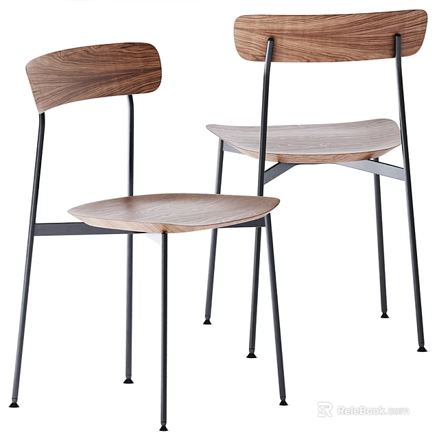 Modern Minimalist Dining Chairs With Wooden Seat Backrest And Black Metal Frame Design 3d model 