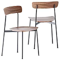 Modern Minimalist Dining Chairs With Wooden Seat Backrest And Black Metal Frame Design