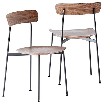 Modern Minimalist Dining Chairs With Wooden Seat Backrest And Black Metal Frame Design 3d model