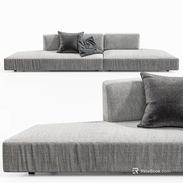 Gray Fabric Multi-Seater Sofa with Modern Design and Comfortable Pillows 3d model 
