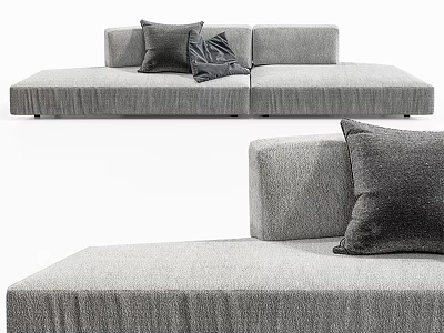 Gray Fabric Multi-Seater Sofa with Modern Design and Comfortable Pillows 3d model