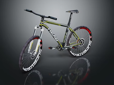 Mountain Bike With Black Yellow Frame White Red Wheels On Modern Black Background 3d model