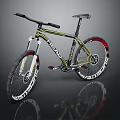 Mountain Bike With Black Yellow Frame White Red Wheels On Modern Black Background