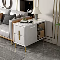 Elegant Modern White Console Table With Gold Metal Legs And Glass Door Design