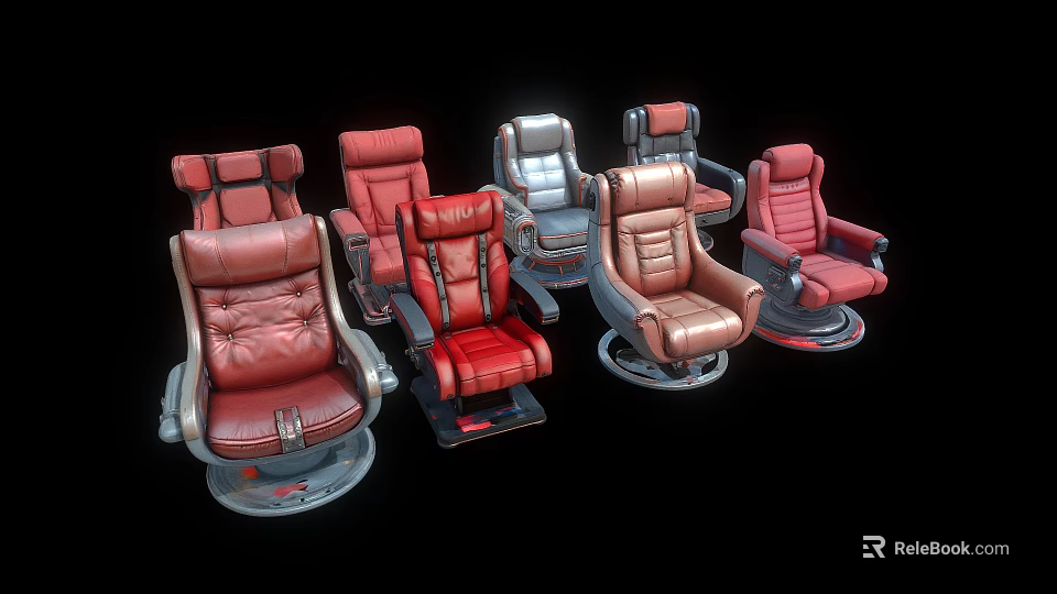 Modern Stylish Public Chairs With Leather Upholstery Armrests And Swivel Bases In Various Colors 3d model 
