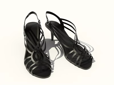 Black High Heel Sandals With Cross Straps Fashionable Elegant Design For Women 3d model