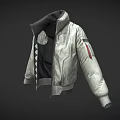 Silver Gray Aviator Jacket With Open Front Black Mesh Lining And Red Sleeve Patch 3d model