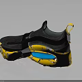 Modern Sporty Sneakers With Yellow Camo Sole Black Upper Blue Cushion And Strap Design