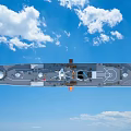 Modern Naval Warship With Hull Number 138 And Red Flag Under Blue Sky With White Clouds