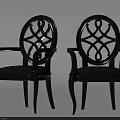 Stylish Black Accent Chairs With Armrests Openwork Backrest And Upholstered Seats