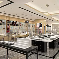 Elegant Jewelry Store Interior With Display Cases Glass Counters And Wall Posters 3d model