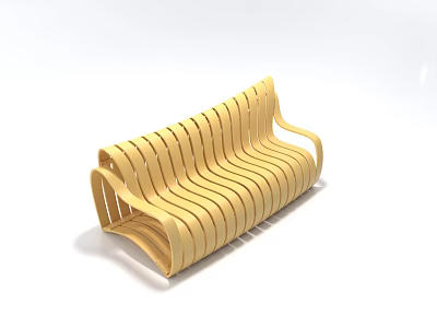 Modern Wooden Slatted Stool With Curved Design And Comfortable Seat Structure 3d model