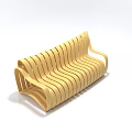 Modern Wooden Slatted Stool With Curved Design And Comfortable Seat Structure 3d model