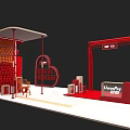 Interactive Zone With Red White Stalls Cartoon Character And Play Structures 3d model