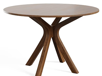 Round Wooden Dining Table With Stylish Cross Leg Design And Smooth Surface 3d model