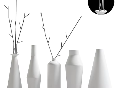 Minimalist Decorative Ornament Set With White Vases And Branch Decorations 3d model